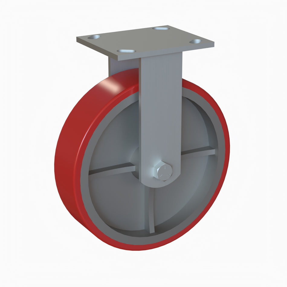 Caster, Rigid, 8" x 2" Poly Caster; Poly Bonded to Metal Center; Roller Bearing; (8Y)